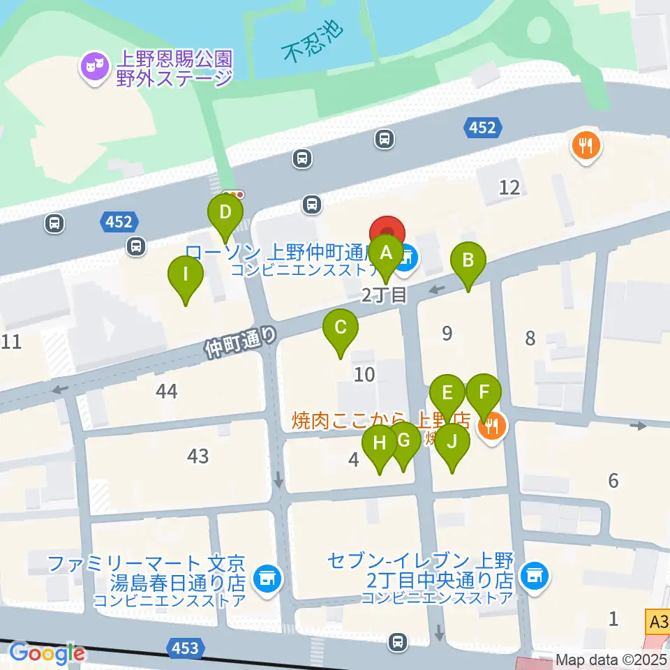 上野ANTON STUDIO周辺のカフェ一覧地図
