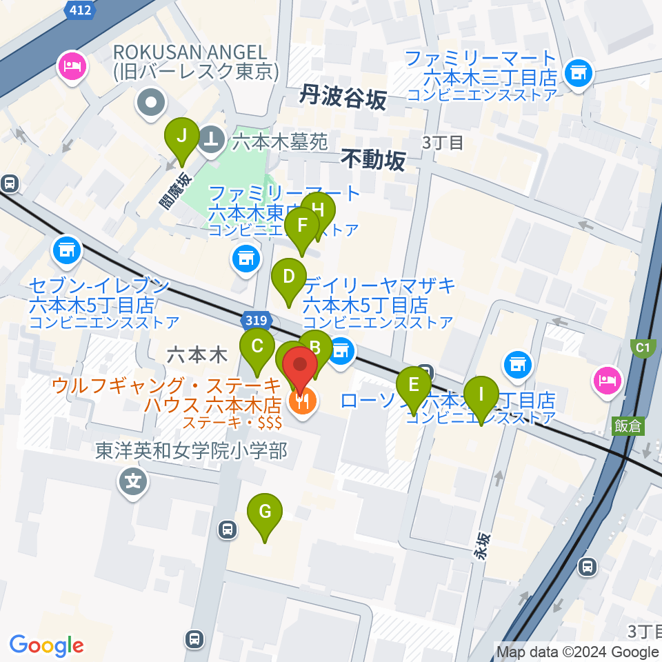 アビーロード六本木周辺のカフェ一覧地図