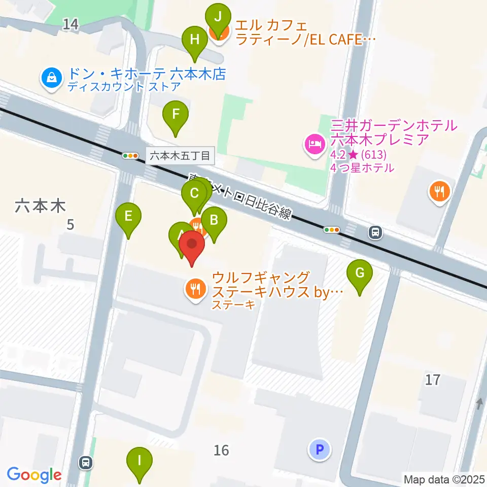 アビーロード六本木周辺のカフェ一覧地図