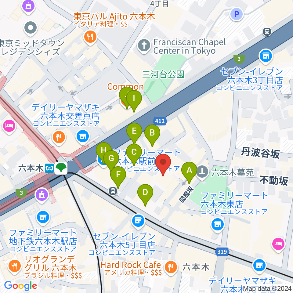 六本木バードランド周辺のカフェ一覧地図