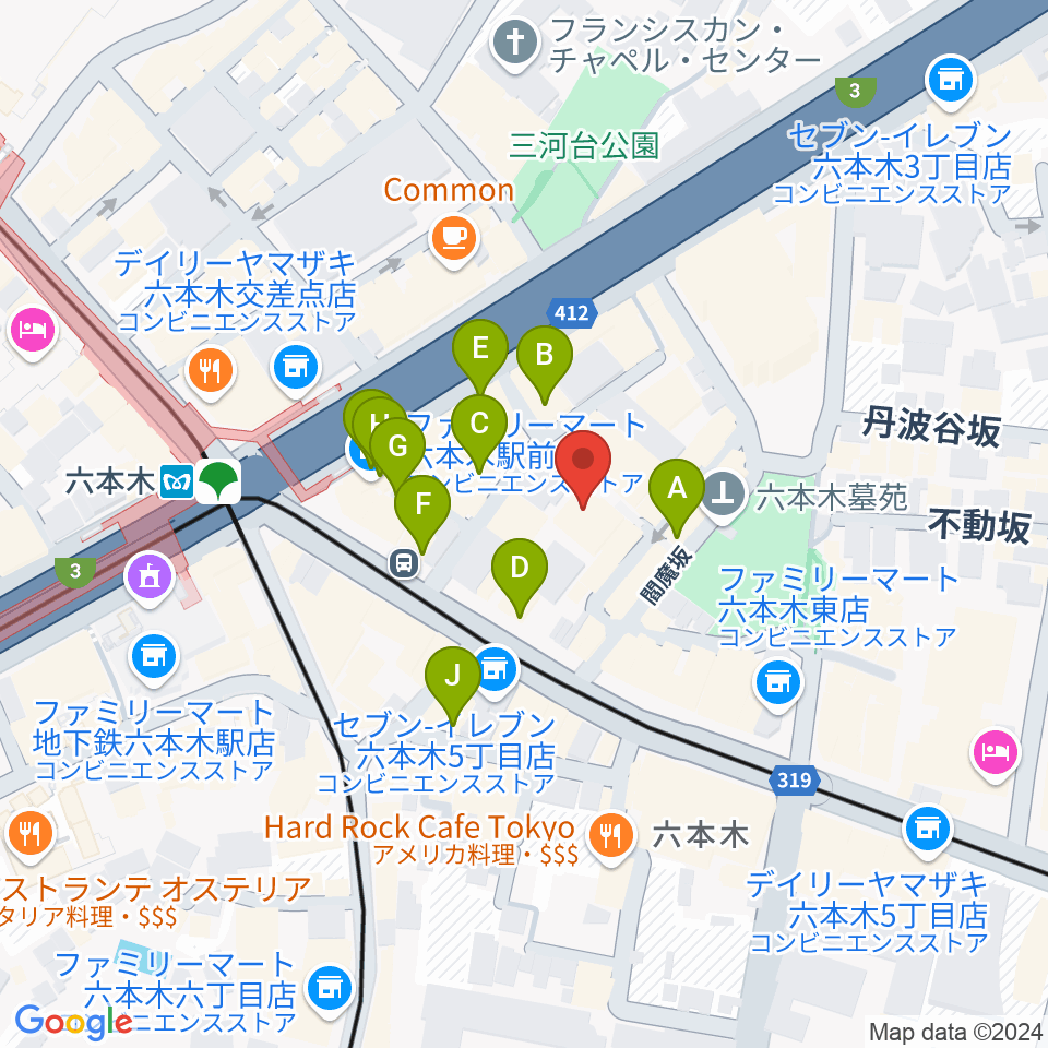 六本木バードランド周辺のカフェ一覧地図