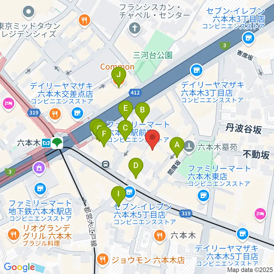 六本木バードランド周辺のカフェ一覧地図
