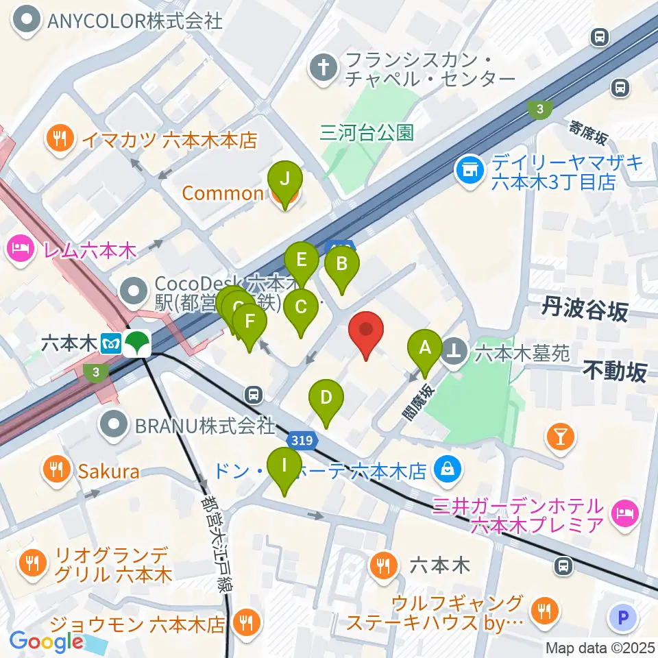 六本木バードランド周辺のカフェ一覧地図
