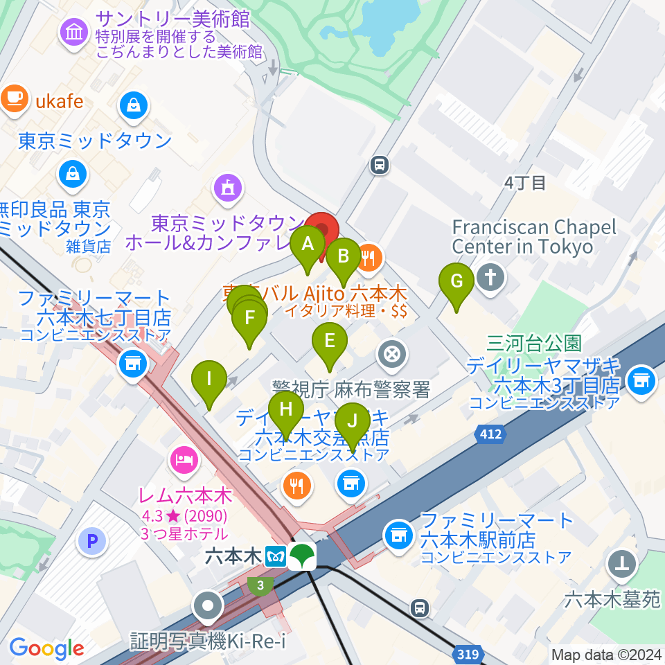 六本木ライブハウスＺ周辺のカフェ一覧地図