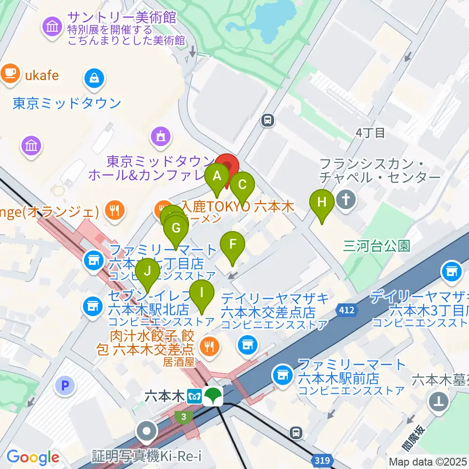 六本木ライブハウスZ周辺のカフェ一覧地図