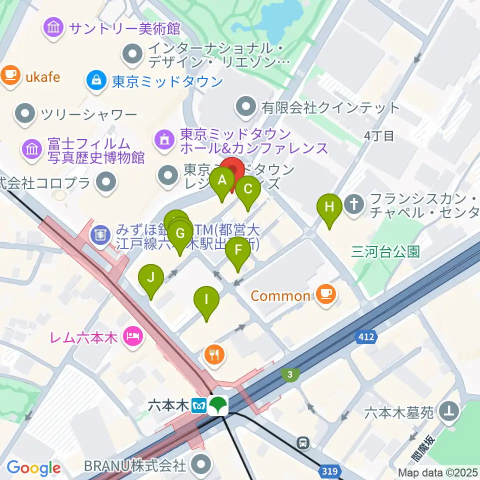 六本木ライブハウスZ周辺のカフェ一覧地図