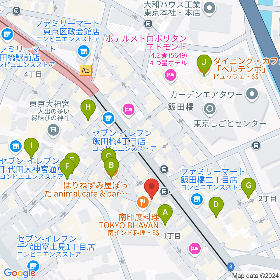 飯田橋スペースウィズ周辺のカフェ一覧地図