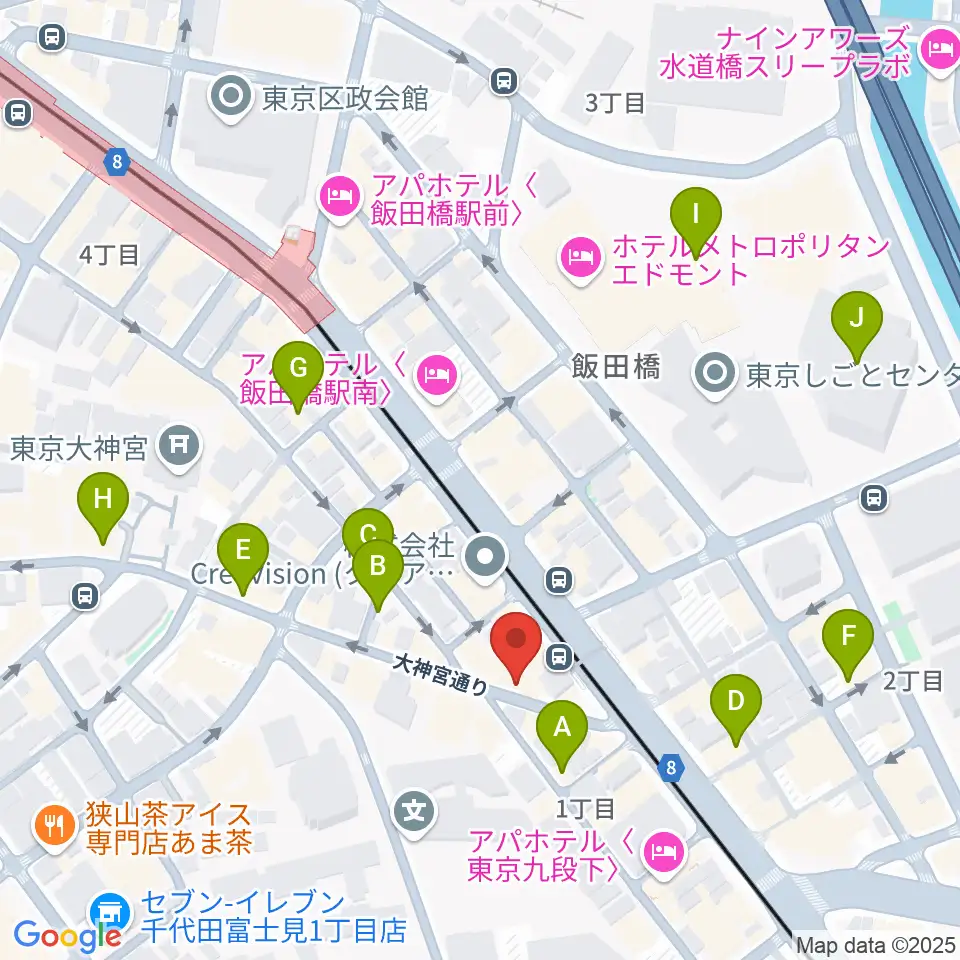 飯田橋スペースウィズ周辺のカフェ一覧地図