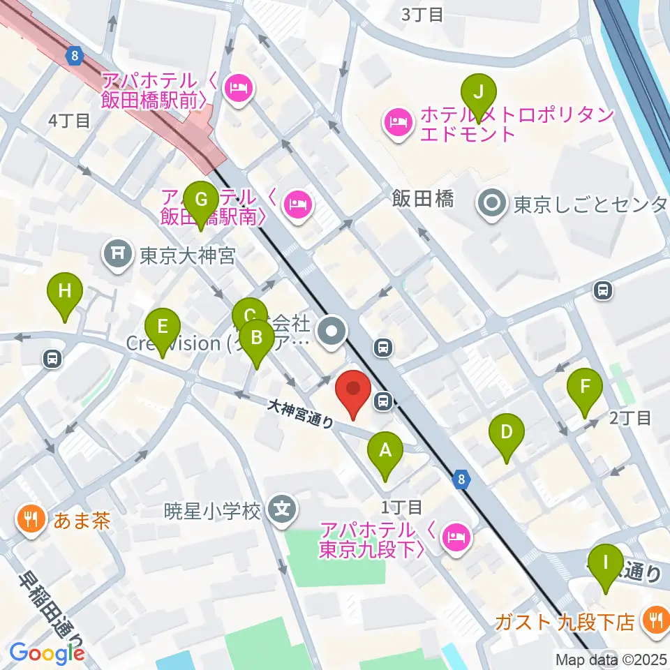 飯田橋スペースウィズ周辺のカフェ一覧地図