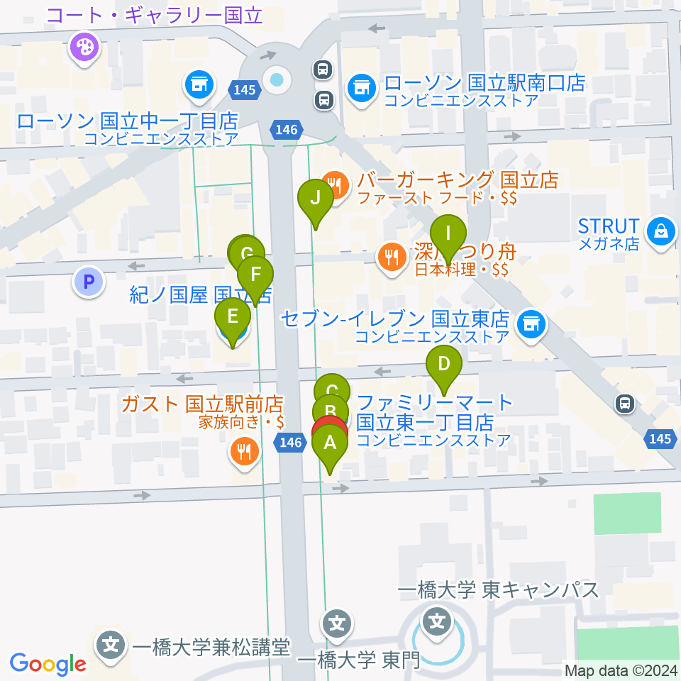 国立 地球屋周辺のカフェ一覧地図