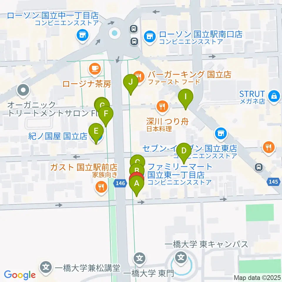 国立 地球屋周辺のカフェ一覧地図