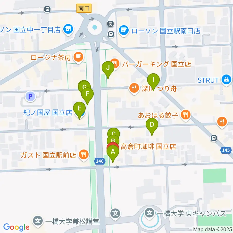 国立 地球屋周辺のカフェ一覧地図