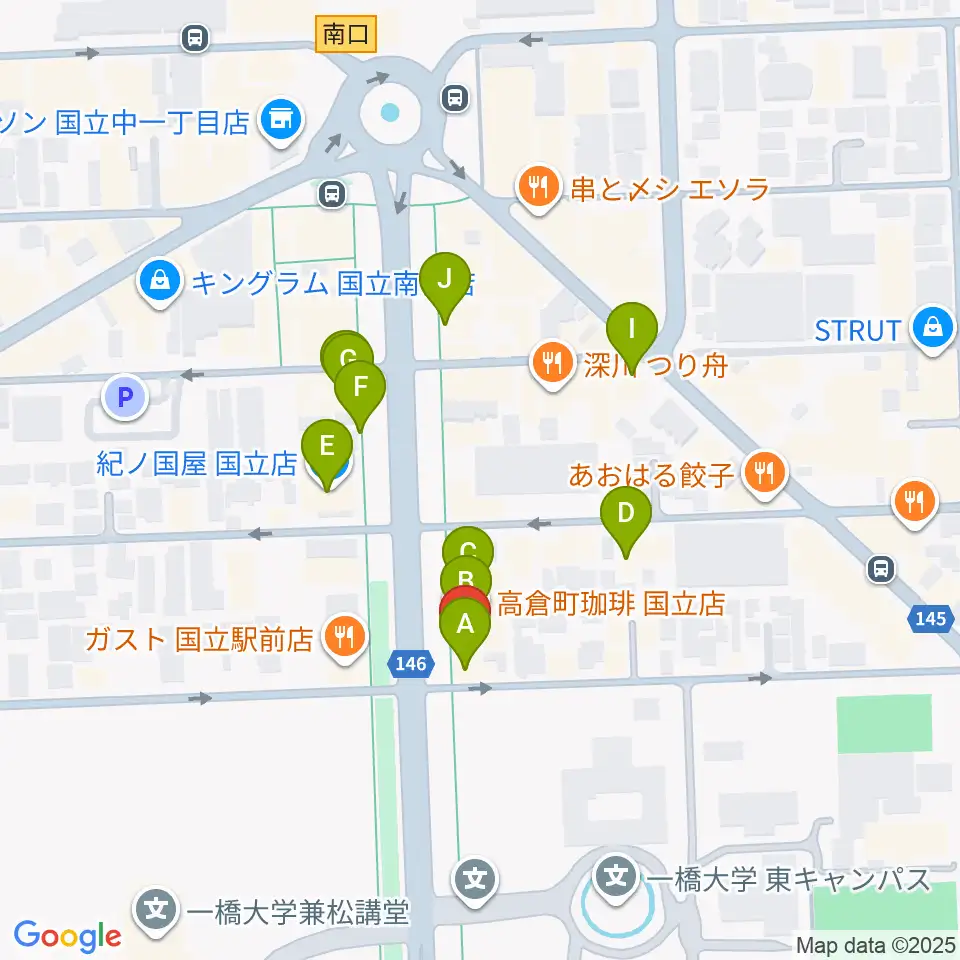 国立 地球屋周辺のカフェ一覧地図