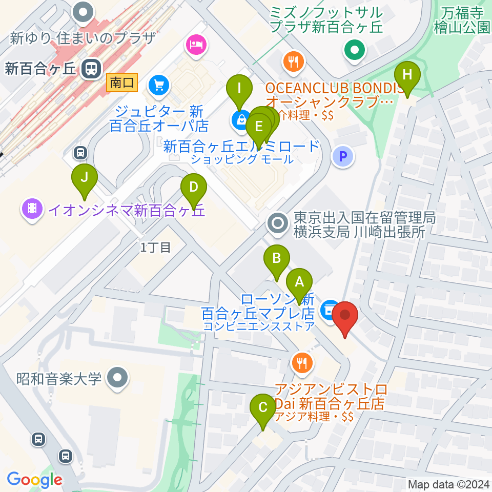 新百合ヶ丘チットチャット周辺のカフェ一覧地図