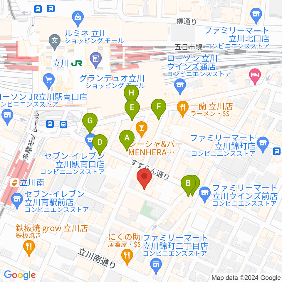 立川Heart Beat周辺のカフェ一覧地図