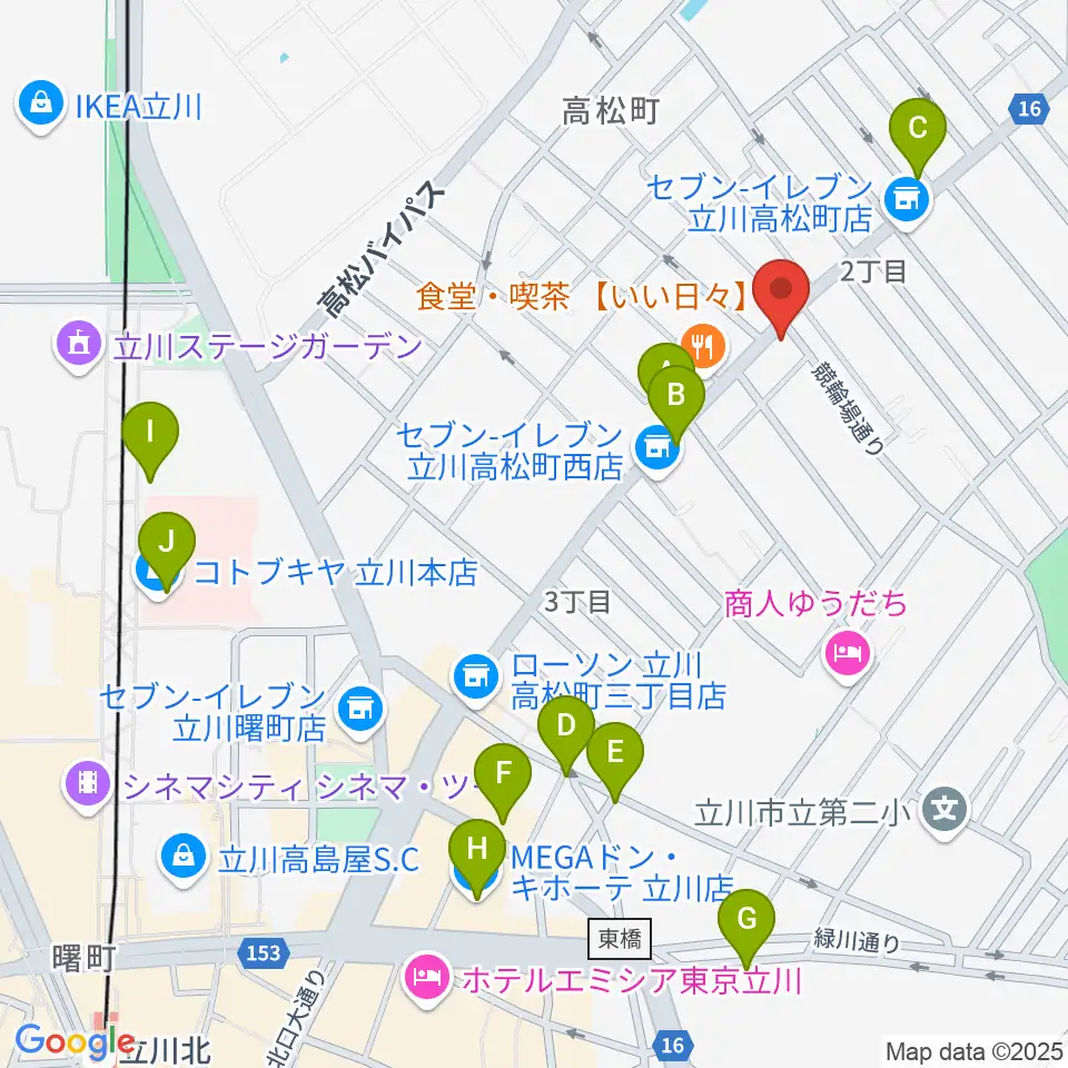 立川CRAZY JAM周辺のカフェ一覧地図
