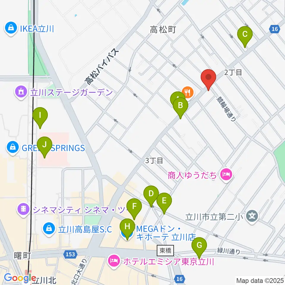 立川CRAZY JAM周辺のカフェ一覧地図