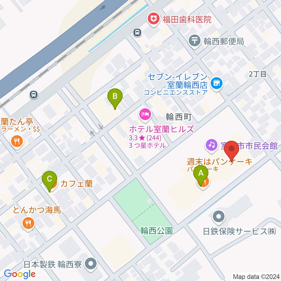 わにホール室蘭市市民会館周辺のカフェ一覧地図