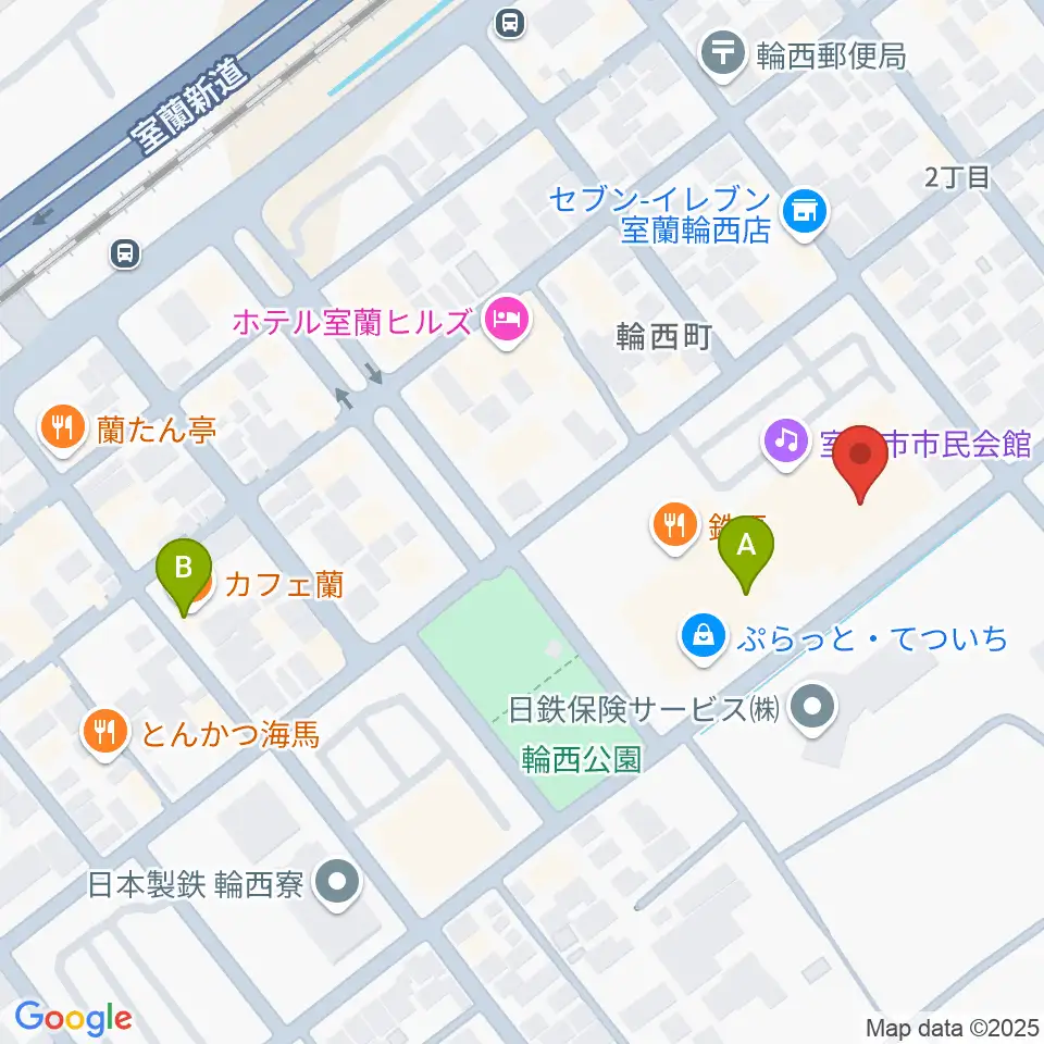 わにホール室蘭市市民会館周辺のカフェ一覧地図