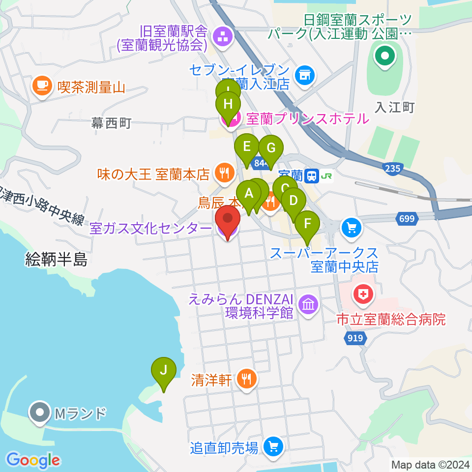 室ガス文化センター周辺のカフェ一覧地図