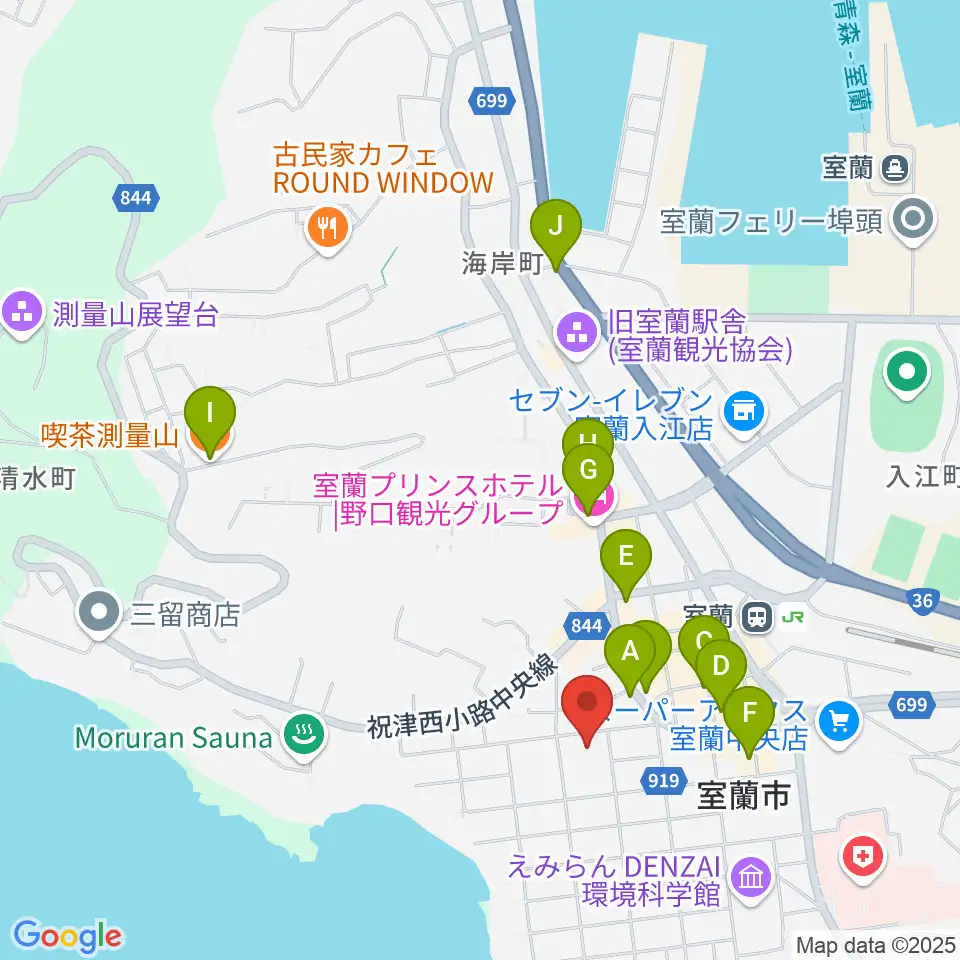 室ガス文化センター周辺のカフェ一覧地図