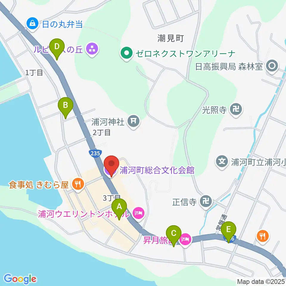 浦河町総合文化会館周辺のカフェ一覧地図