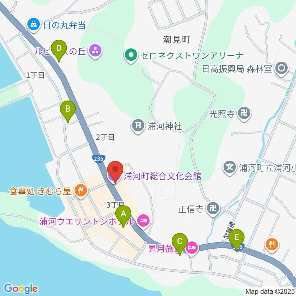 浦河町総合文化会館周辺のカフェ一覧地図