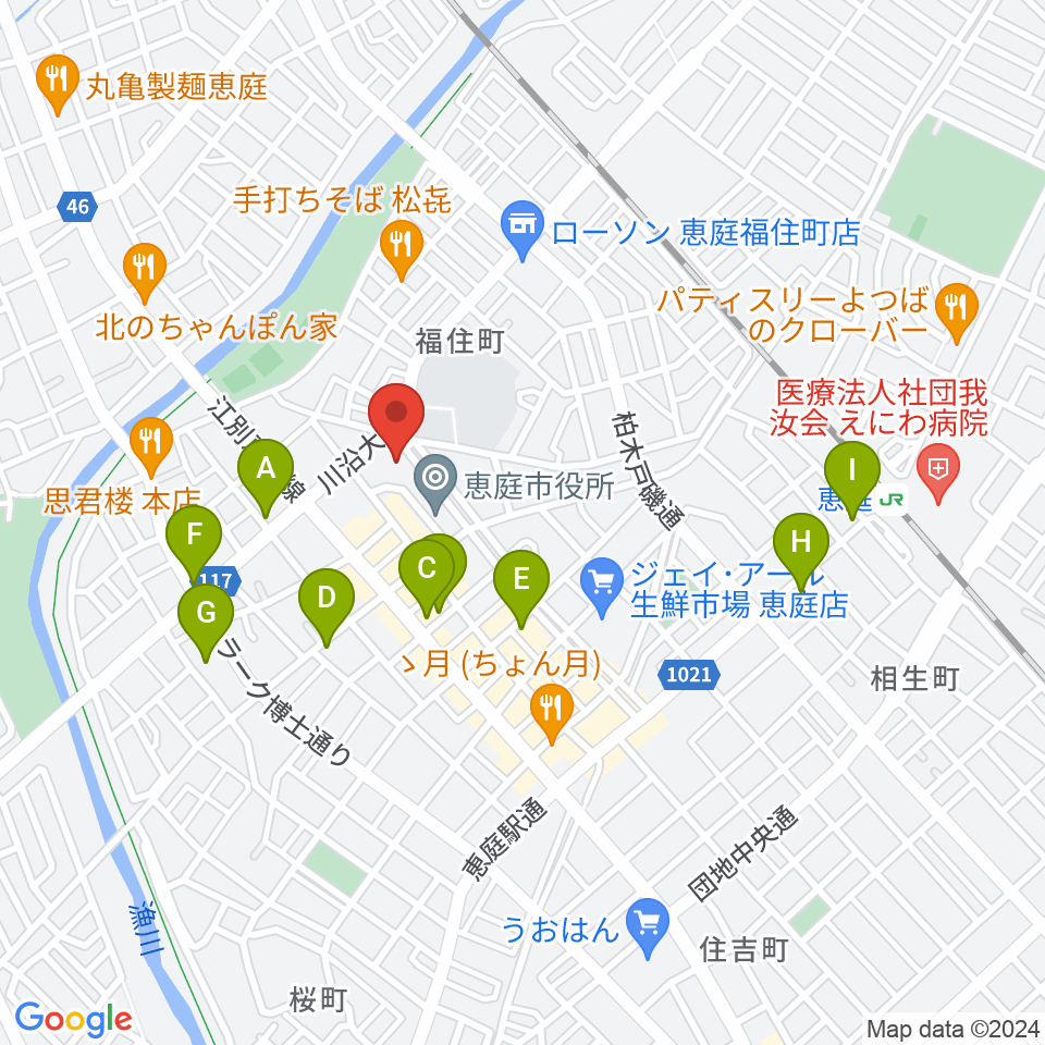 恵庭市民会館周辺のカフェ一覧地図