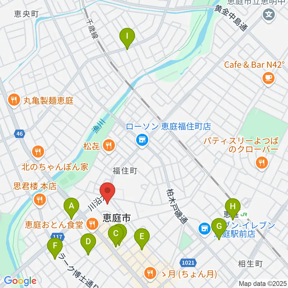 恵庭市民会館周辺のカフェ一覧地図