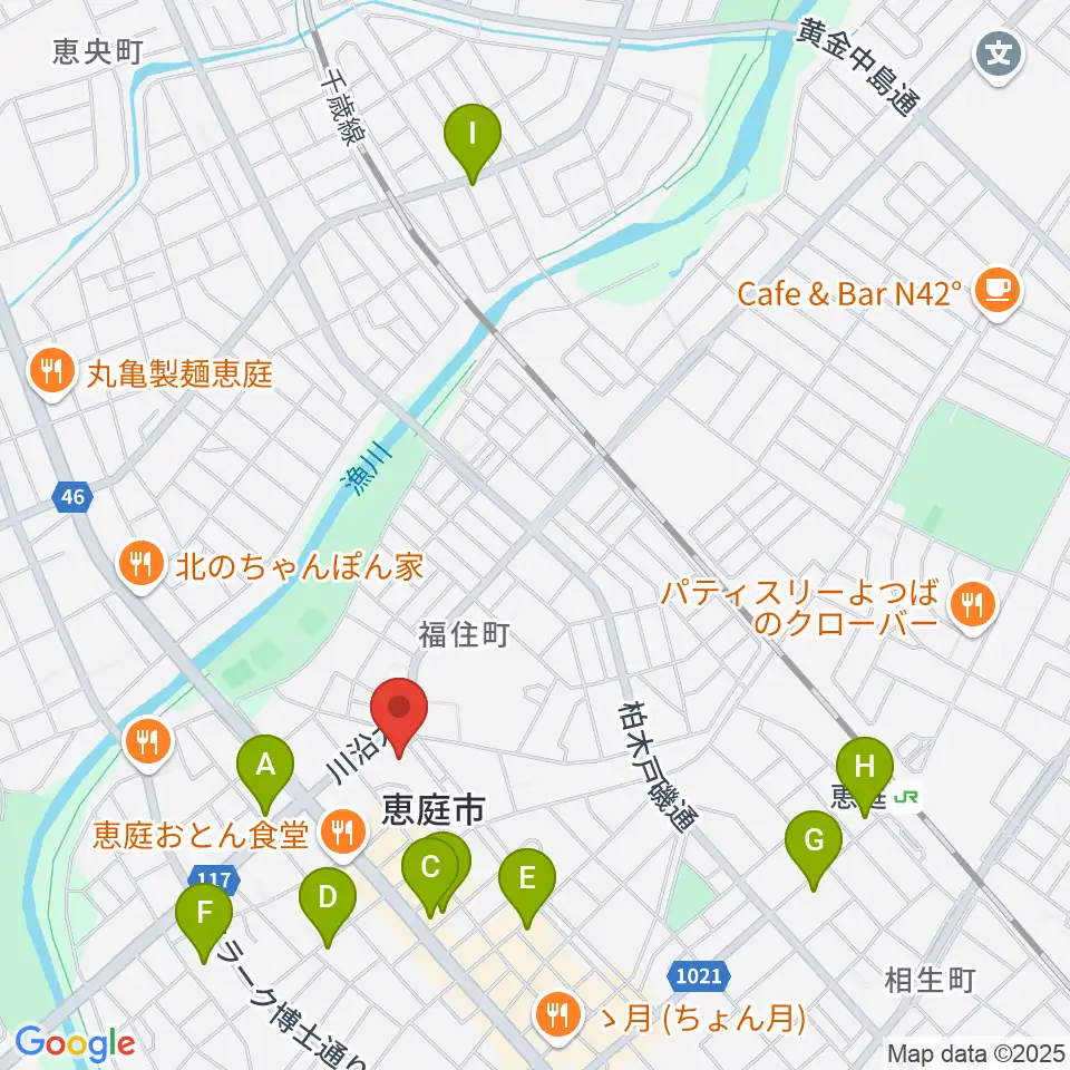 恵庭市民会館周辺のカフェ一覧地図