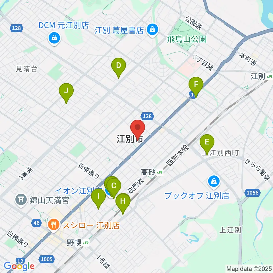 江別市民会館周辺のカフェ一覧地図