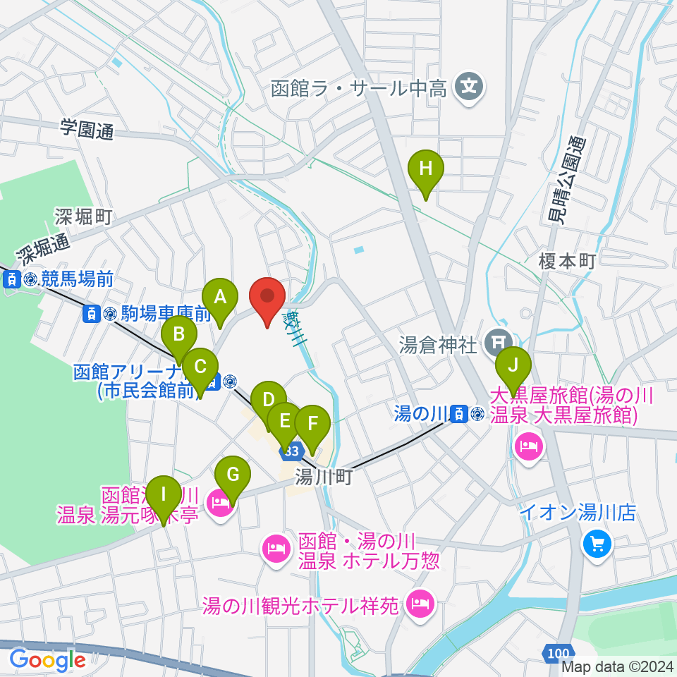 函館市民会館周辺のカフェ一覧地図