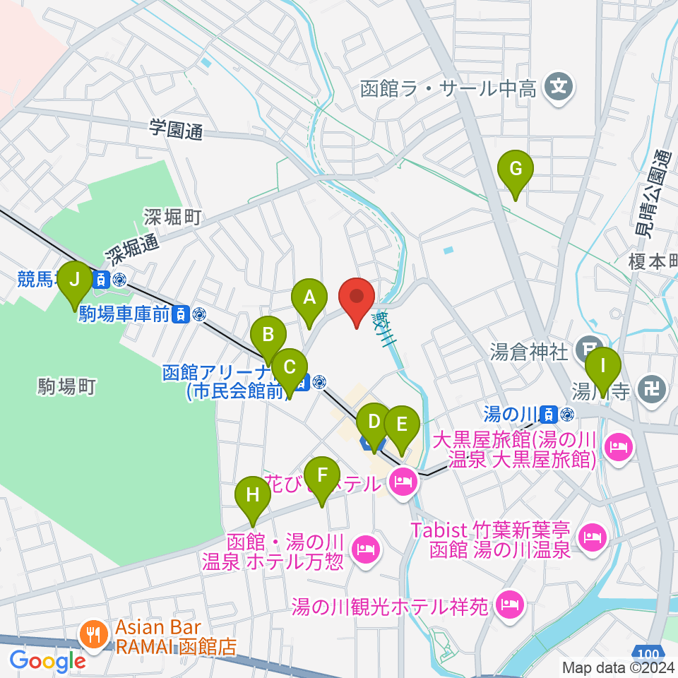 函館市民会館周辺のカフェ一覧地図