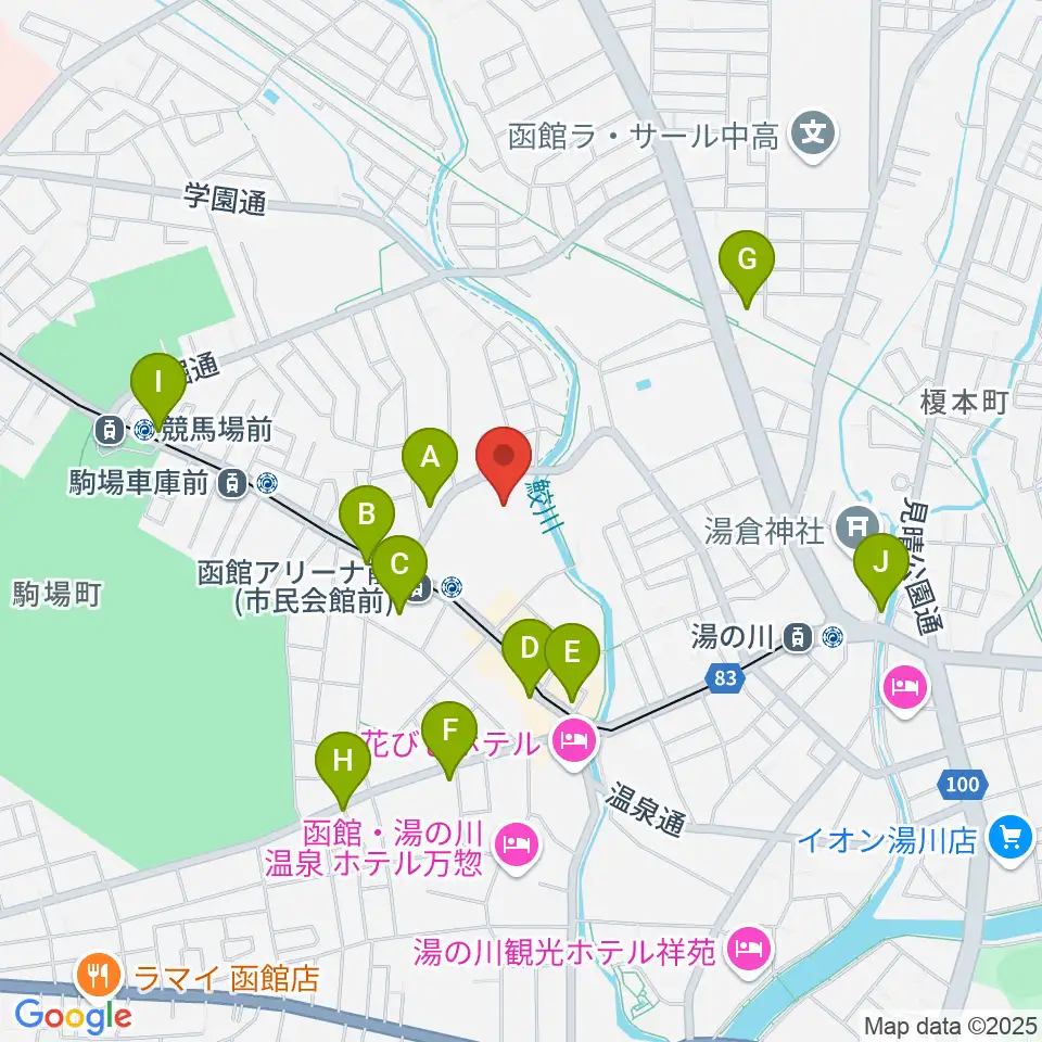 函館市民会館周辺のカフェ一覧地図