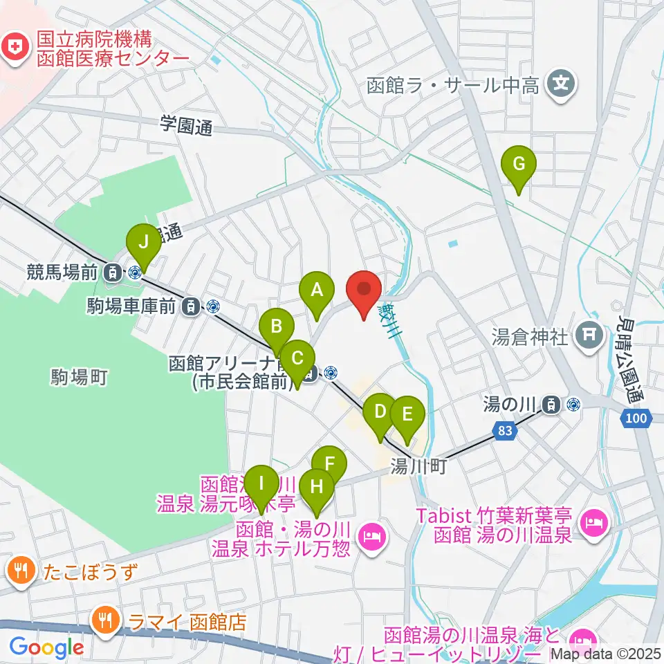 函館市民会館周辺のカフェ一覧地図