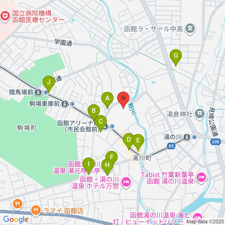 函館市民会館周辺のカフェ一覧地図