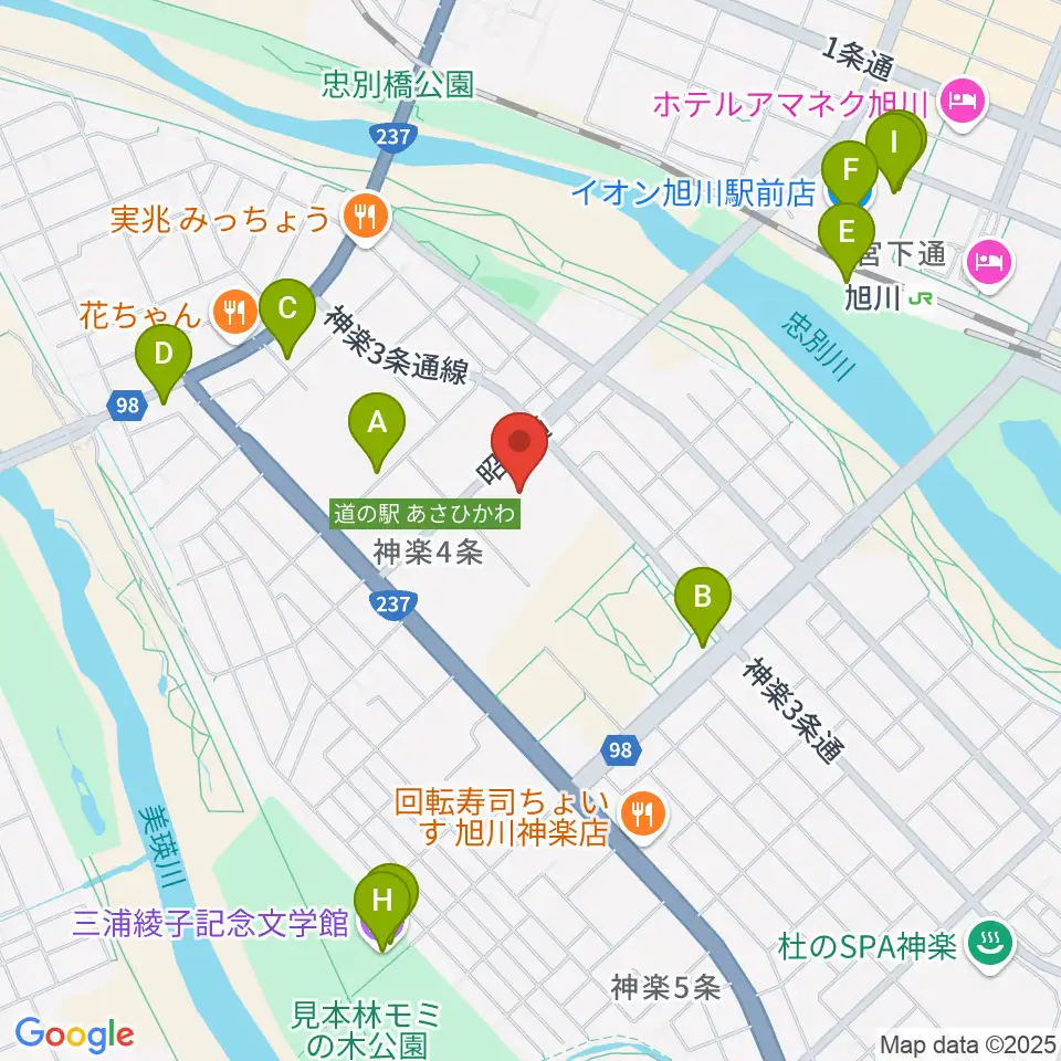 旭川市大雪クリスタルホール周辺のカフェ一覧地図
