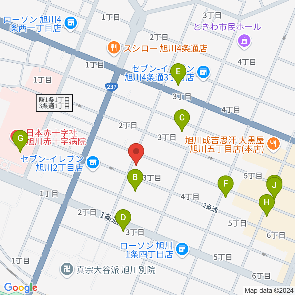 旭川アーリータイムズ周辺のカフェ一覧地図