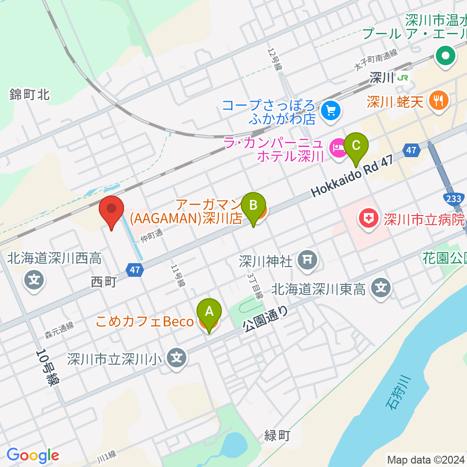 深川市生きがい文化センター周辺のカフェ一覧地図