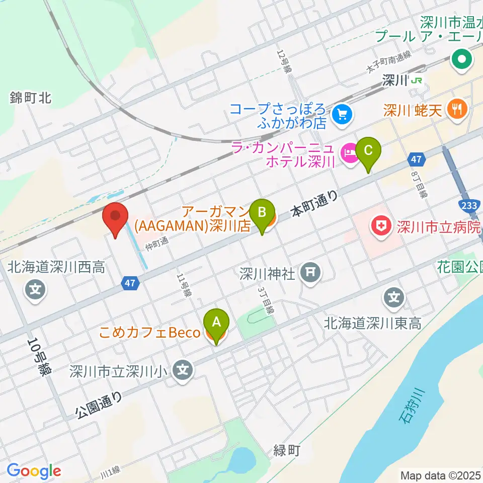 深川市生きがい文化センター周辺のカフェ一覧地図