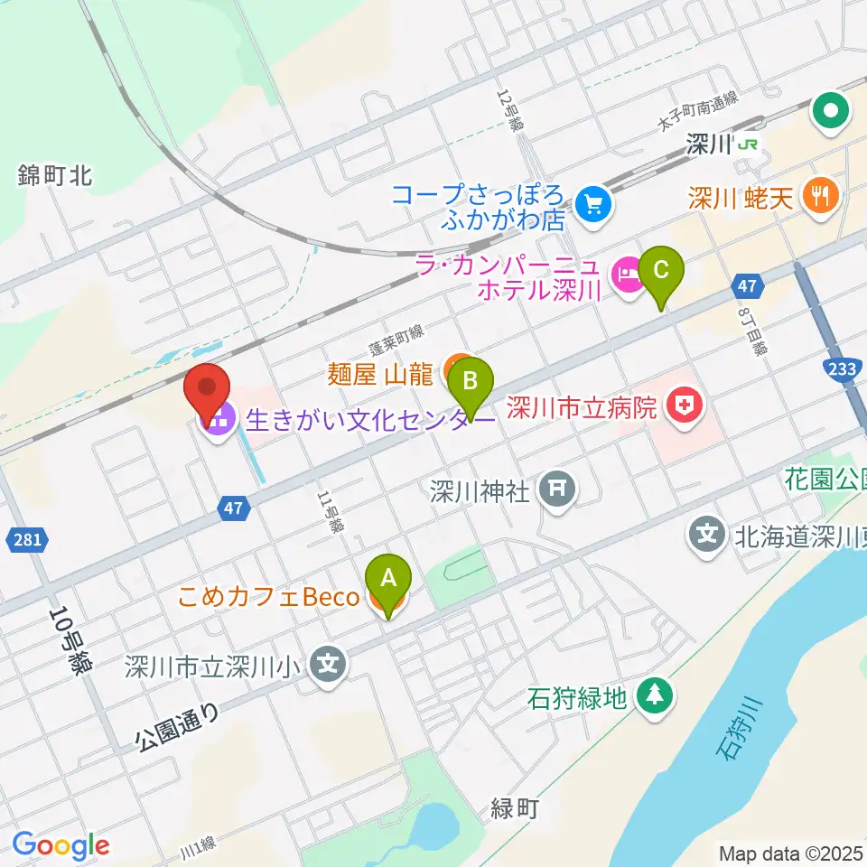 深川市生きがい文化センター周辺のカフェ一覧地図