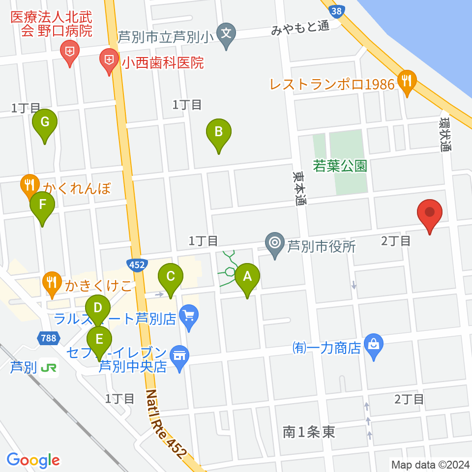 芦別市民会館周辺のカフェ一覧地図