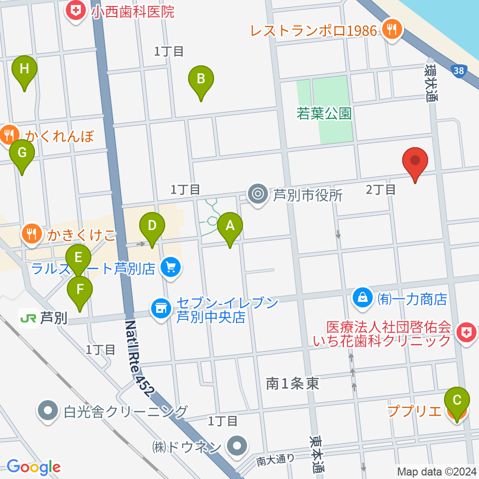 芦別市民会館周辺のカフェ一覧地図