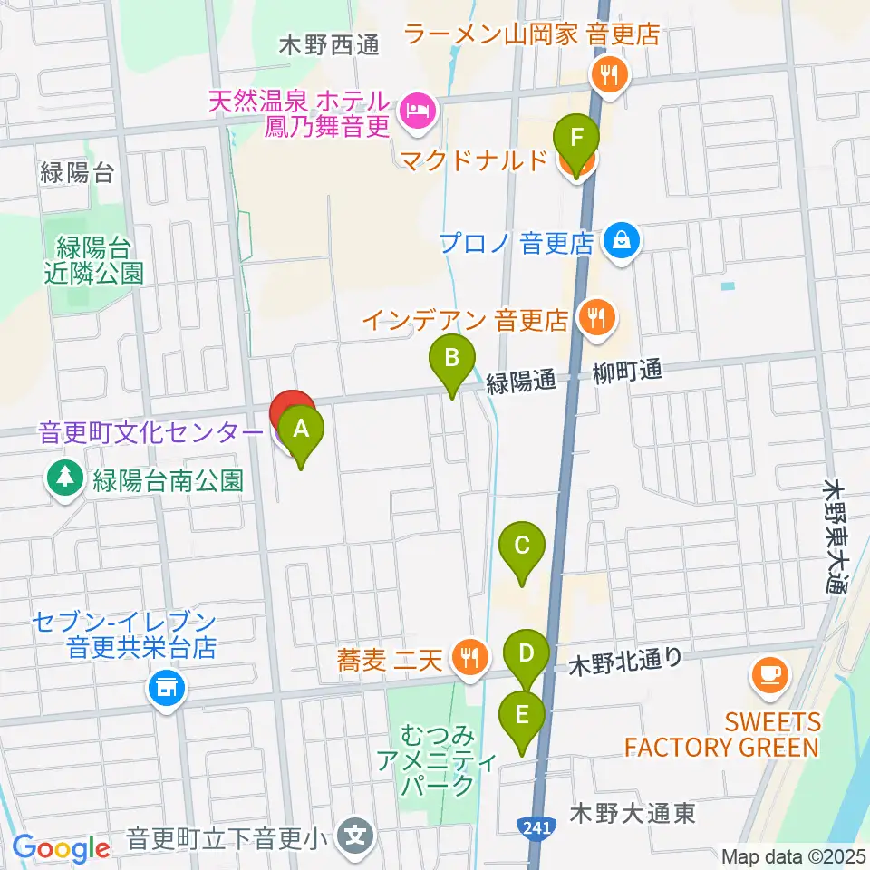 音更町文化センター周辺のカフェ一覧地図