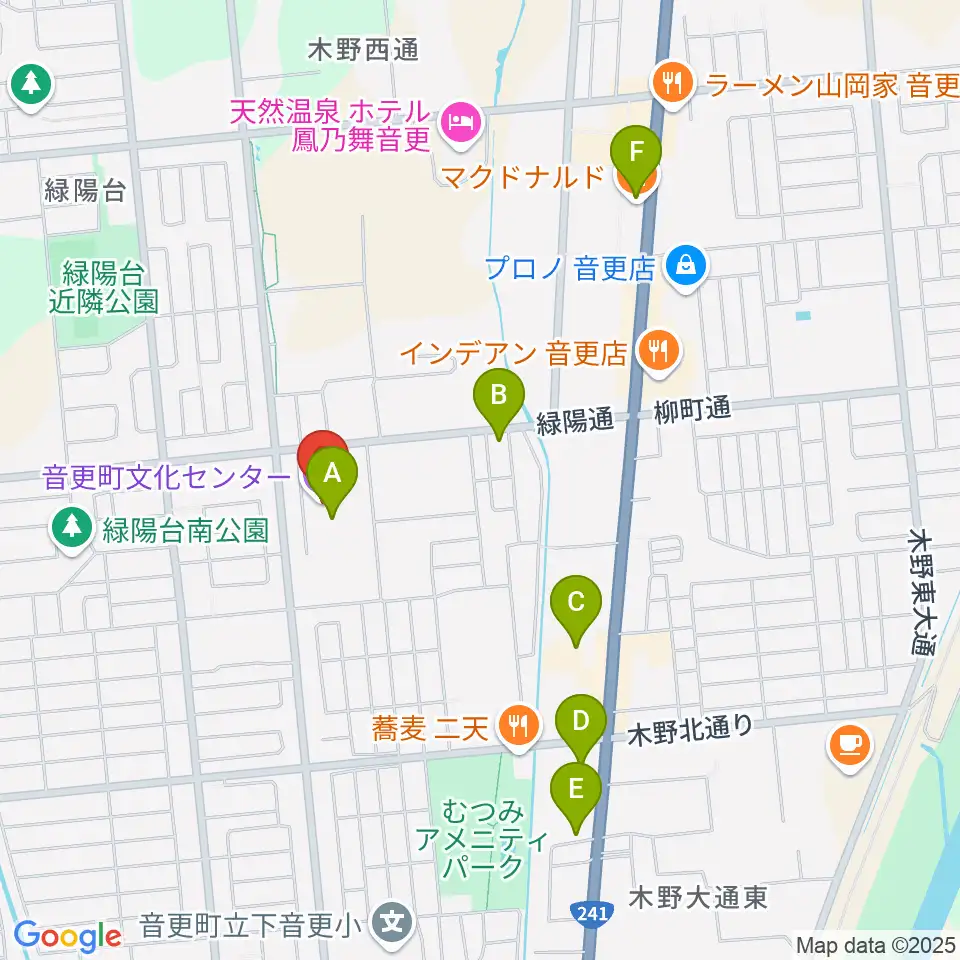 音更町文化センター周辺のカフェ一覧地図