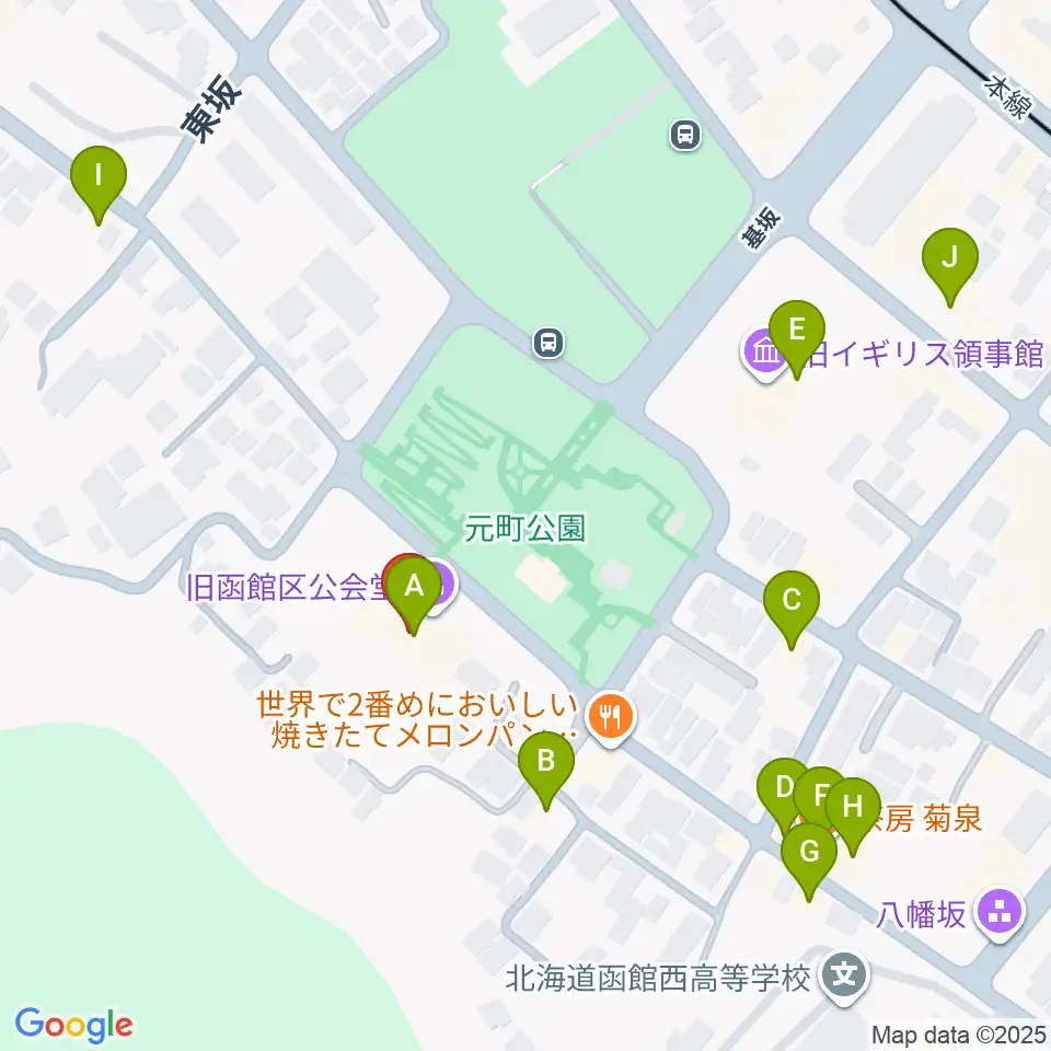 旧函館区公会堂周辺のカフェ一覧地図