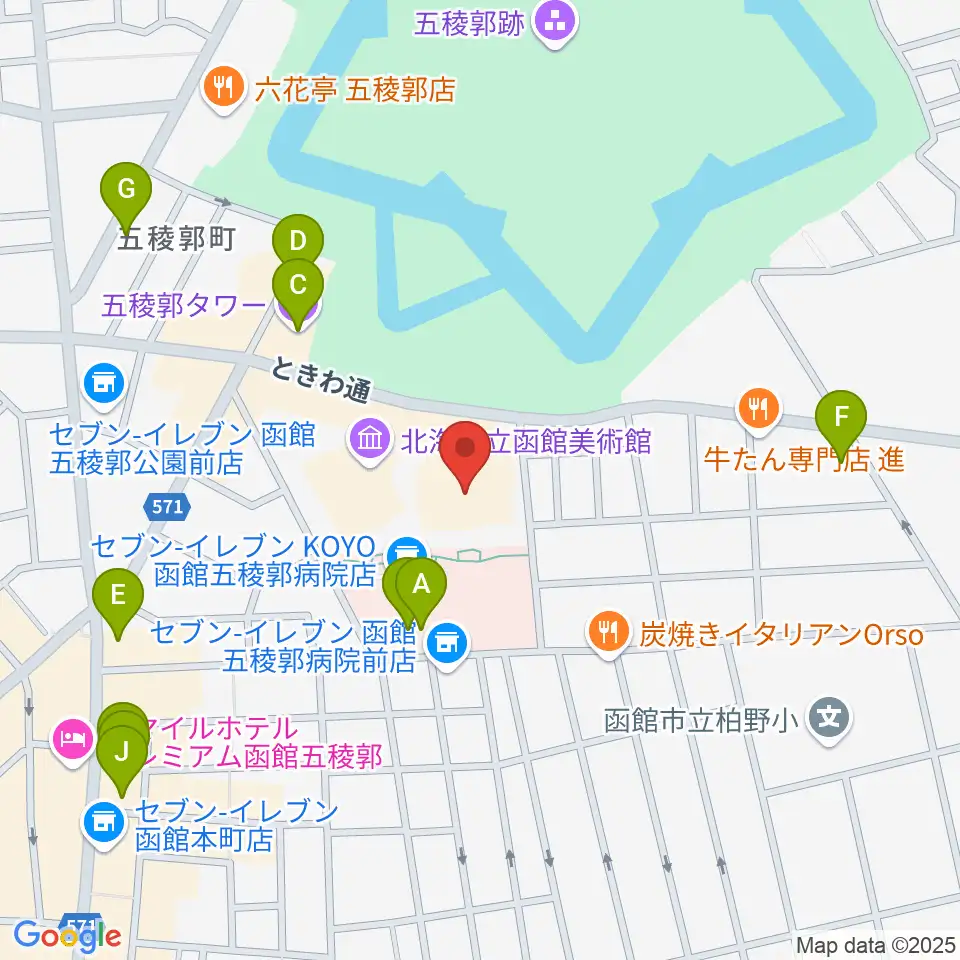 函館市芸術ホール ハーモニー五稜郭周辺のカフェ一覧地図