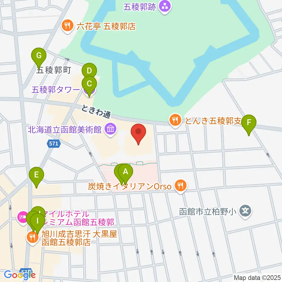 函館市芸術ホール ハーモニー五稜郭周辺のカフェ一覧地図