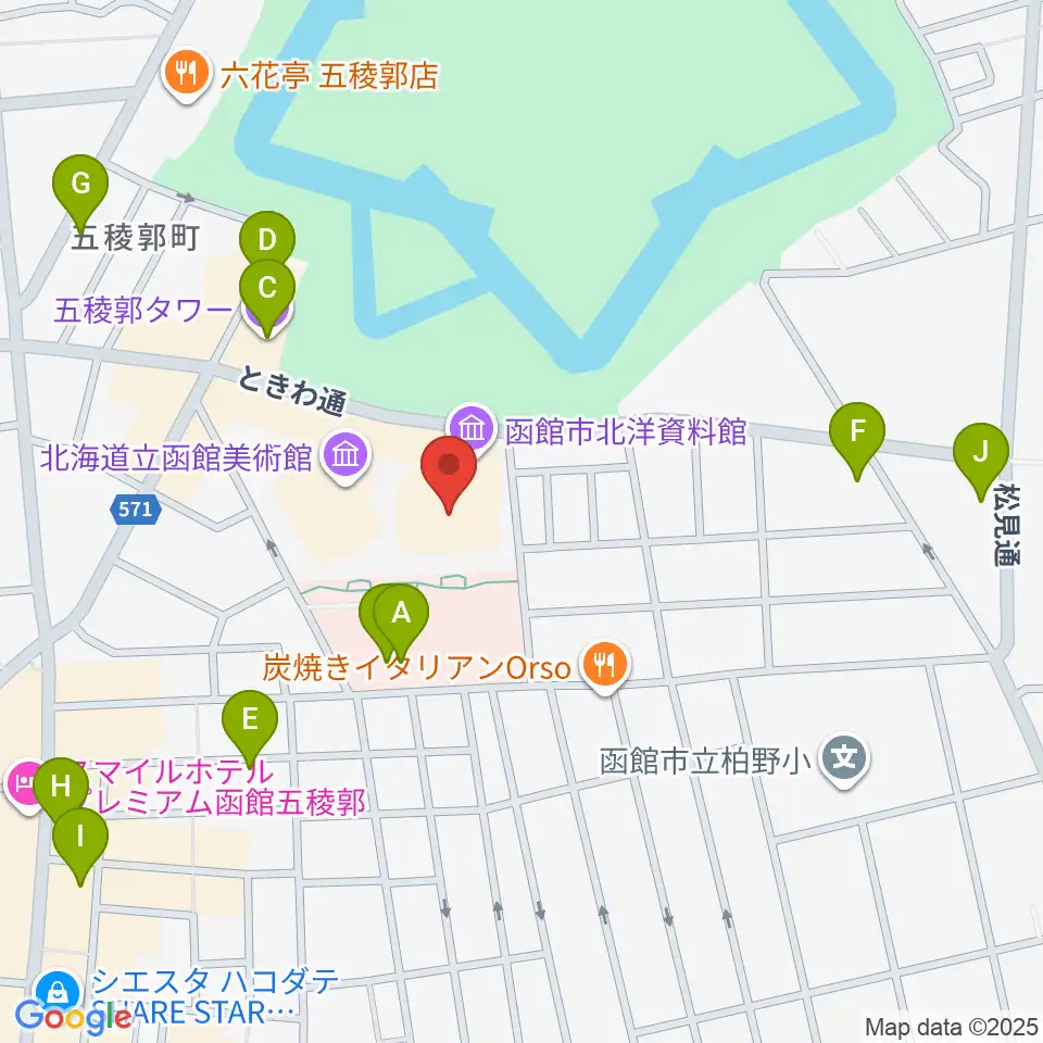 函館市芸術ホール ハーモニー五稜郭周辺のカフェ一覧地図