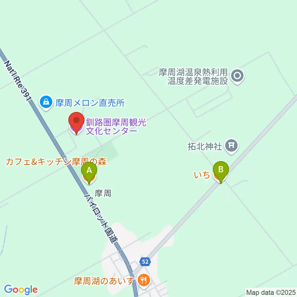 釧路圏摩周観光文化センター周辺のカフェ一覧地図